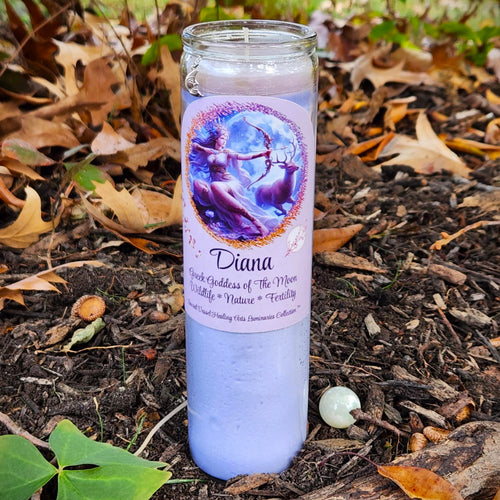 DIANA Fixed Candle Moon Goddess Greek Vigil Ritual W/Moonstones Lavender Ylang Herbal Infused Mugwort Chamomile Mint & Lunar Charm