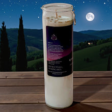 Load image into Gallery viewer, New Moon &amp; Full Moon Ritual Spell Candles w/Moonstones, Mugwort, Patchouli/ Cedar or Frankincense and Rosemary, Coconut Soy