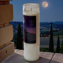 Load image into Gallery viewer, New Moon &amp; Full Moon Ritual Spell Candles w/Moonstones, Mugwort, Patchouli/ Cedar or Frankincense and Rosemary, Coconut Soy