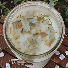 Load image into Gallery viewer, New Moon &amp; Full Moon Ritual Spell Candles w/Moonstones, Mugwort, Patchouli/ Cedar or Frankincense and Rosemary, Coconut Soy