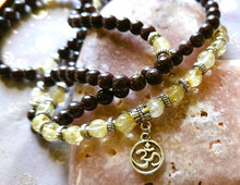 Load image into Gallery viewer, Garnet &amp; Citrine Gemstone Mala Prayer Beads w/OM Charm Manifestation Vitality Passion