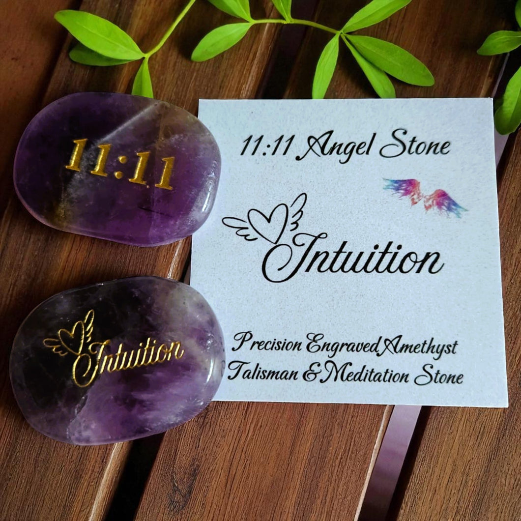 Angel 11:11 Pocket Stone – Double-Sided Crystal for Clarity, Love + Intuition – Quartz, Rose Quartz, Amethyst – Numerology