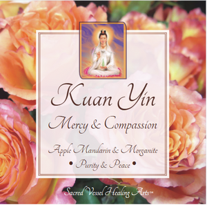 KUAN YIN Box of 4 Votive Candles ~2 Layer Apple Mandarin ~Morganite Gem Chips ~ Buddhist Goddess of Compassion Mercy Comfort