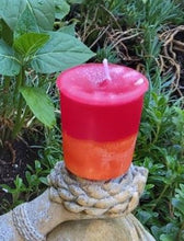 Load image into Gallery viewer, KUAN YIN Box of 4 Votive Candles ~2 Layer Apple Mandarin ~Morganite Gem Chips ~ Buddhist Goddess of Compassion Mercy Comfort