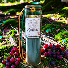 Load image into Gallery viewer, Lammas Lughnasadh Sabbat Candle, Druid Witch Altar, Grain Harvest, Citron/Lavender/Ylang, Aventurine, Herbs, Abundance w/ Sunflower Bracelet