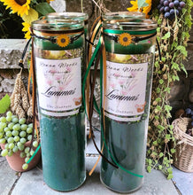 Load image into Gallery viewer, Lammas Lughnasadh Sabbat Candle, Druid Witch Altar, Grain Harvest, Citron/Lavender/Ylang, Aventurine, Herbs, Abundance w/ Sunflower Bracelet