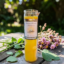 Load image into Gallery viewer, Litha Summer Solstice Sabbat Candle Druid Witch Altar Longest Day of Year, Citrine Elder Flower Tangerine Citrus Bumble Bee Charm