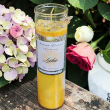 Load image into Gallery viewer, Litha Summer Solstice Sabbat Candle Druid Witch Altar Longest Day of Year, Citrine Elder Flower Tangerine Citrus Bumble Bee Charm