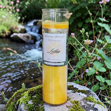 Load image into Gallery viewer, Litha Summer Solstice Sabbat Candle Druid Witch Altar Longest Day of Year, Citrine Elder Flower Tangerine Citrus Bumble Bee Charm