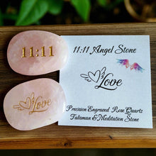 Load image into Gallery viewer, Angel 11:11 Pocket Stone – Double-Sided Crystal for Clarity, Love + Intuition – Quartz, Rose Quartz, Amethyst – Numerology