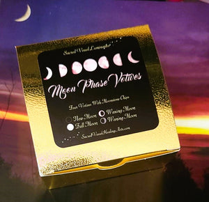 Moon Phase Votive Candles ~ Box of 4 w/ 2022 Lunar Phase Card & Moonstone Chips