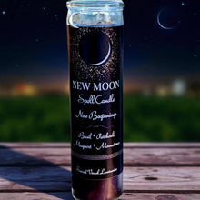 Load image into Gallery viewer, Moon Ritual Spell Candles New or Full with Moonstones, Essential Oil &amp; Herbs | Lunar Manifestation Magic for Esbat, Wiccan Druid Witch Altar