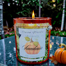 Load image into Gallery viewer, Halloween Samhain Candle 13oz Ltd Ed Orange Glass Pumpkin Soy, Witch Altar Ritual Sabbat, Wicca Wheel of the Year, Ancestral Magic