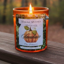 Load image into Gallery viewer, Halloween Samhain Candle 13oz Ltd Ed Orange Glass Pumpkin Soy, Witch Altar Ritual Sabbat, Wicca Wheel of the Year, Ancestral Magic