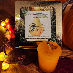 Abundant Blessings Candles Thanksgiving Altar Votives Ritual Box of 4 Cinnamon Orange Pear ~ Carnelian/ Clove Abundance Gratitude Family