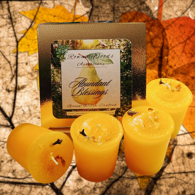 Abundant Blessings Candles Thanksgiving Altar Votives Ritual Box of 4 Cinnamon Orange Pear ~ Carnelian/ Clove Abundance Gratitude Family