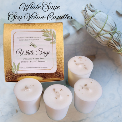 White Sage Box of 4 Soy Votive Candles Natural Cleansing Clearing Purifying