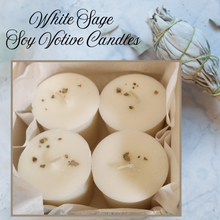 Load image into Gallery viewer, White Sage Box of 4 Soy Votive Candles Natural Cleansing Clearing Purifying