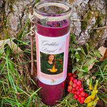 Load image into Gallery viewer, Brigid Fire Goddess Candle Elegant Coco Soy, Pomegranate, Rowan Berries, Garnet, Healing, Renewal, Witch, Triskele Charm, Rowan Twig, Celtic