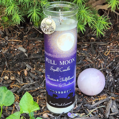 FULL MOON Spell Candle Vigil Ritual Fixed W/Moonstones Frankincense Thyme Birch Moon Herbs Herbal Infused Lunar Charm