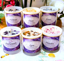 Load image into Gallery viewer, Cosmic Starseed Soy Candles ~ Andromeda Pleiades Lyra Orion Sirius Arcturus ~ 6 Beautiful Options ~ Gems &amp; Flowers