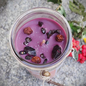 Brigid Fire Goddess Candle Elegant Coco Soy, Pomegranate, Rowan Berries, Garnet, Healing, Renewal, Witch, Triskele Charm, Rowan Twig, Celtic