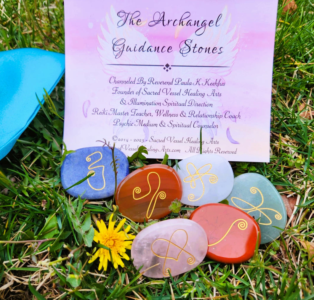 Archangel Guidance Stones NEW Engraved Set of 6 Double-Sided Mixed Gem Divination Healing~ Author Exclusive