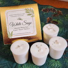 Load image into Gallery viewer, White Sage Box of 4 Soy Votive Candles Natural Cleansing Clearing Purifying