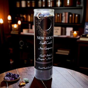 Moon Ritual Spell Candles New or Full with Moonstones, Essential Oil & Herbs | Lunar Manifestation Magic for Esbat, Wiccan Druid Witch Altar