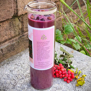 Brigid Fire Goddess Candle Elegant Coco Soy, Pomegranate, Rowan Berries, Garnet, Healing, Renewal, Witch, Triskele Charm, Rowan Twig, Celtic