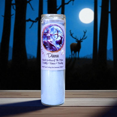 DIANA Fixed Candle Moon Goddess Greek Vigil Ritual W/Moonstones Lavender Ylang Herbal Infused Mugwort Chamomile Mint & Lunar Charm
