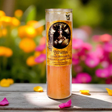 Athena Greek Goddess Vigil Jar Candle ~ Protection Wisdom Strategy Organic Amber Essential Oil~ Amber Chips Lemurian Quartz ~Brass Owl Charm