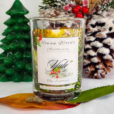 Yule Candle 12 oz Soy Elegant Rowan Woods Collection Bayberry Clove ~ Druid Awen Aventurine Christmas Yuletide Winter Solstice Holiday Gift