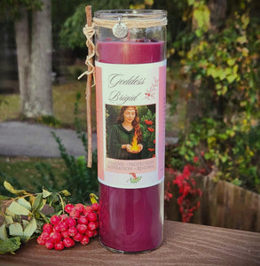 Brigid Fire Goddess Candle Elegant Coco Soy, Pomegranate, Rowan Berries, Garnet, Healing, Renewal, Witch, Triskele Charm, Rowan Twig, Celtic