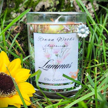 Load image into Gallery viewer, Lammas Sabbat Soy Candle 12 oz Elegant Rowan Woods Collection Druid Awen Witchy First Harvest of Grains &amp; Corn Festival Sunflower Sunstone