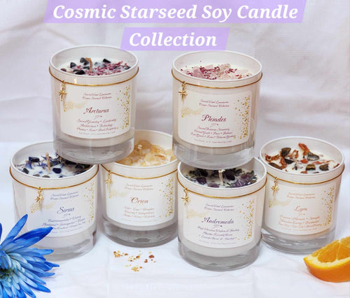 Cosmic Starseed Soy Candles ~ Andromeda Pleiades Lyra Orion Sirius Arcturus ~ 6 Beautiful Options ~ Gems & Herbs