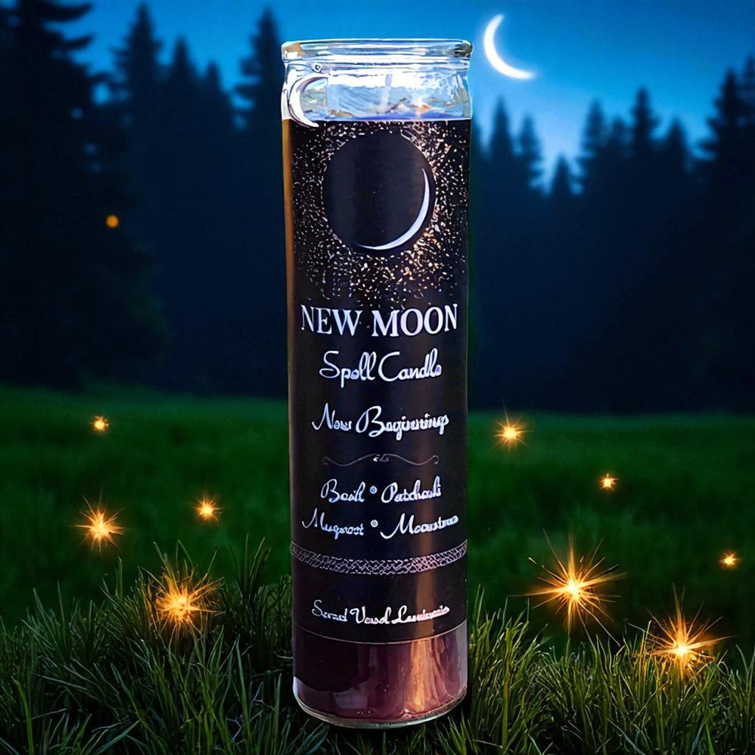 Moon Ritual Spell Candles New or Full with Moonstones, Essential Oil & Herbs | Lunar Manifestation Magic for Esbat, Wiccan Druid Witch Altar