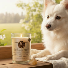 Load image into Gallery viewer, Archangel Ariel Pet Blessing or Memorial Soy Candle w/Citrine 3"x4"~ Cedar &amp; Sage with Paw Charm