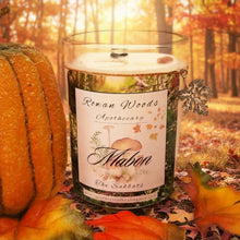 Load image into Gallery viewer, Mabon Sabbat Soy Candle 12 oz Elegant Rowan Woods Collection Druid Awen Witchy 2nd Harvest of Fruit &amp; Trees Festival Autumnal Equinox Apple