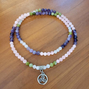 BRIGID'S HEALING Mala Prayer Beads Limited Edition Elastic Genuine Irish Connemara Marble & Gems