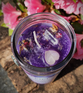 REIKI HEALING Vigil Jar Candle ~ Rose Quartz Heart Lemurian Point Lavender/Rose Blend Ylang & Citrus Oils