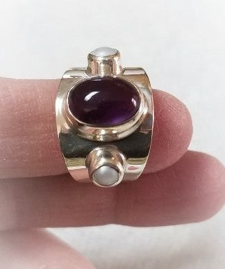 Sterling Silver, Amethyst & Pearl ~ Size 6 Artisan-crafted Ring