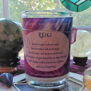 REIKI Principles Soy Jar Candle LG 3x4" Auralite23 & Quartz ~ Pear Tonka Bean ~ Teachers Practitioners Students Clients