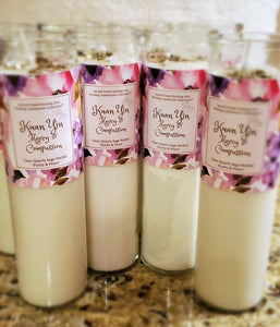 KUAN YIN Mercy and Compassion Vigil Intention Candle W/Clear Quartz Sage Mugwort Herbal Infusion & Angel Heart Charm