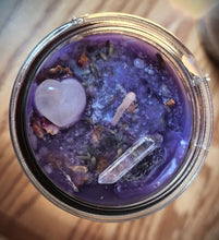 Load image into Gallery viewer, REIKI HEALING Vigil Jar Candle ~ Rose Quartz Heart Lemurian Point Lavender/Rose Blend Ylang &amp; Citrus Oils