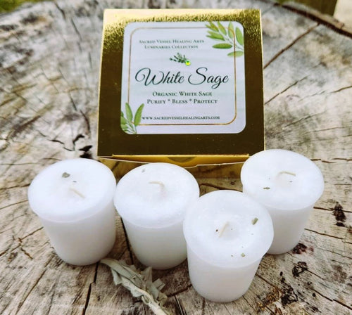 White Sage Box of 4 Votive Candles Natural Cleansing Clearing Purifying